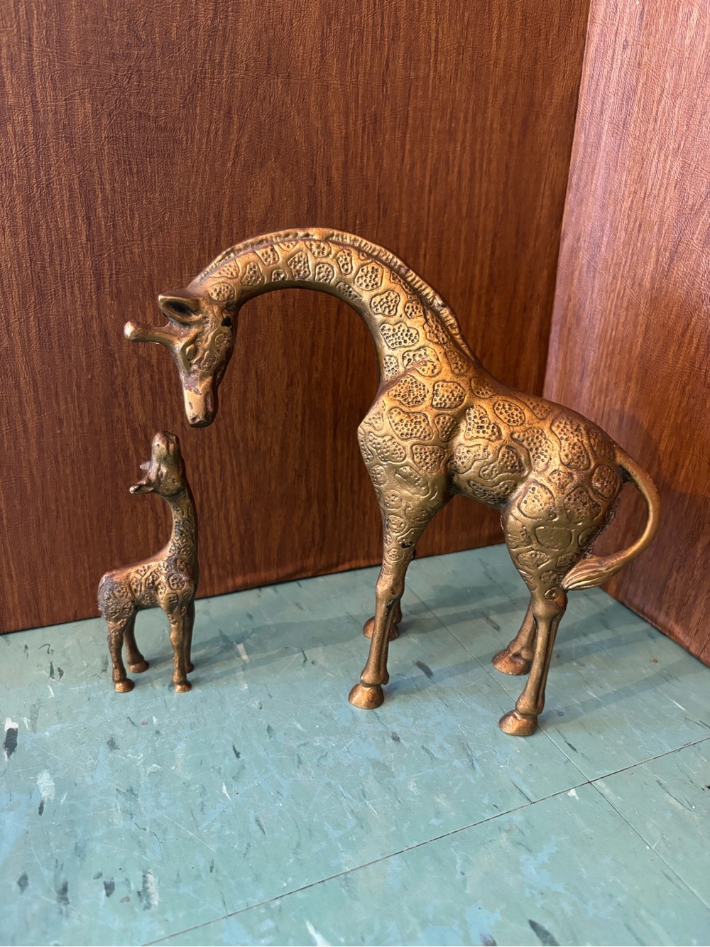 Vintage brass giraffe baby and mama mother set 2